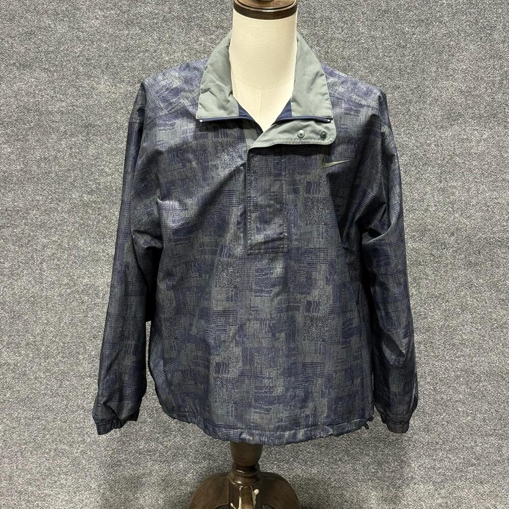 Nike Golf Jacket Mens Large Blue 1/4 Zip Pullover Windbreaker Geometric Print